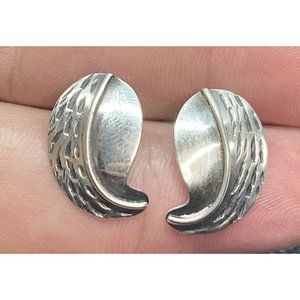 Sterling Silver Earrings Ornate Etched Curved Post Pierced Earrings Signed RA